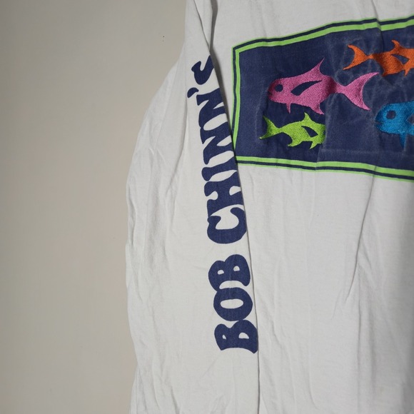 Vintage Hanes Bob Chinn's Crab House T Shirt Mens Large Fish Embroidered White - Picture 4 of 6